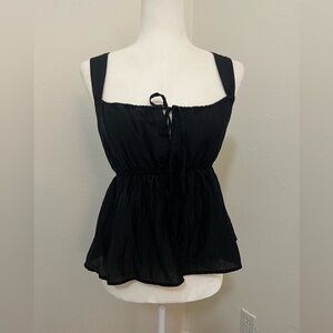A New Day Black Textured Babydoll Peplum Sleeveless Top Y2K
